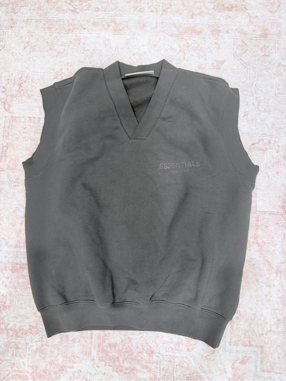 Fear of God ESSENTIALS Olive Green V-Neck Sleeveless Sweatshirt Vest